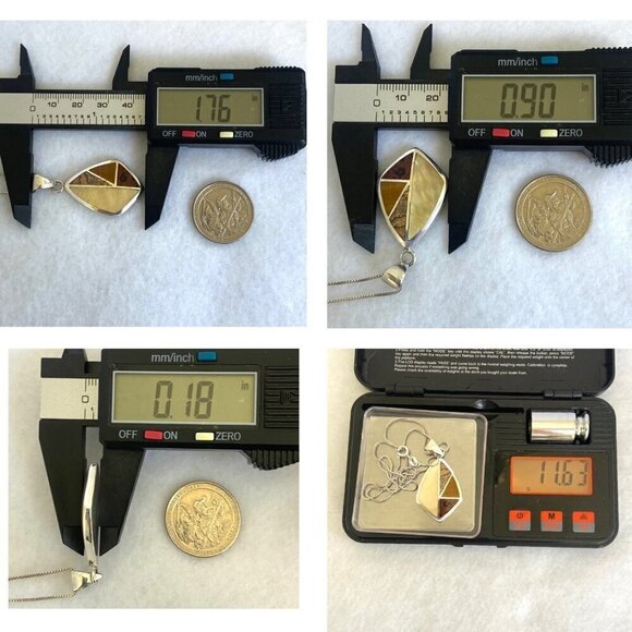 Sterling Silver 925 Mother Of Pearl Jasper Tigers Eye Inlay Pendants Necklace - Picture 10 of 16